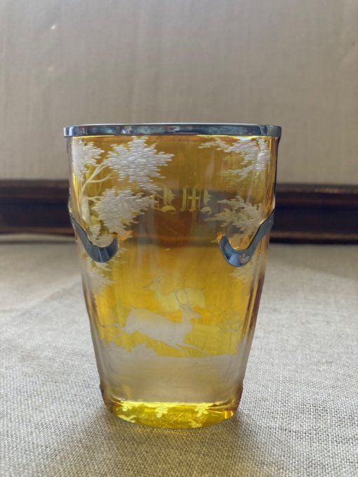 Vase à panse meplate cristal de Bohème jaune