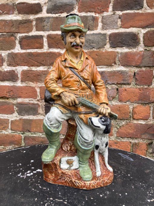 Bouteille chasseur en céramique polychrome fabrication Italienne