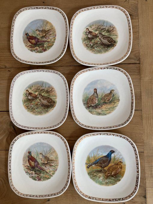 6 assiettes de gibier à oiseaux Longchamp.