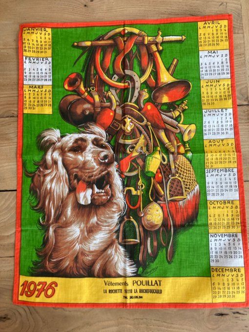 Torchon  calendrier chasse 1976
