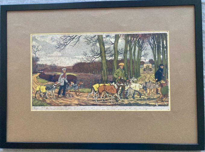 Maurice Taquoy  scène de chasse à courre