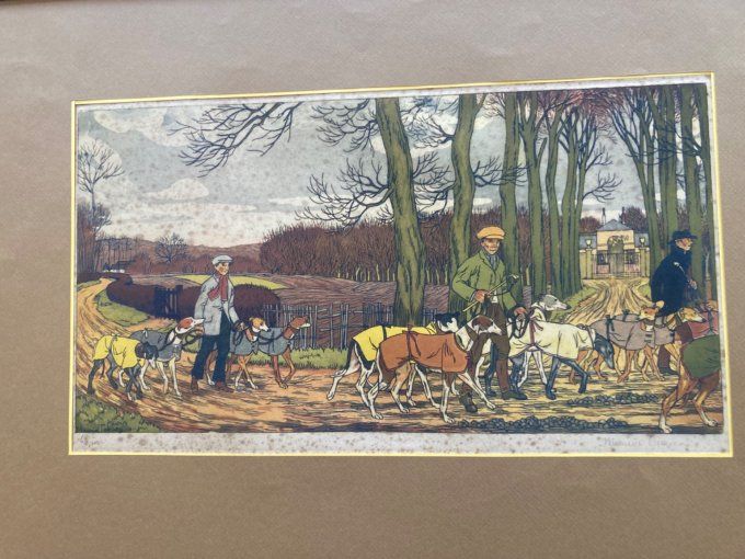 Maurice Taquoy  scène de chasse à courre