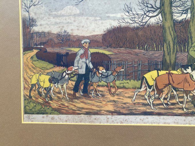 Maurice Taquoy  scène de chasse à courre