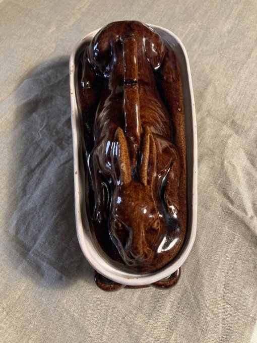 Terrine en faïence émaillée  marron lievre 