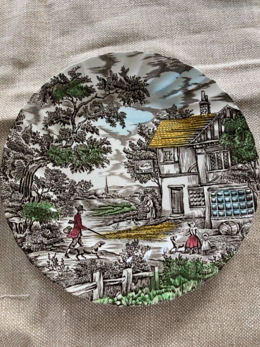  Lot Assiettes scène de chasse et saladier. The Hunter by Myott 