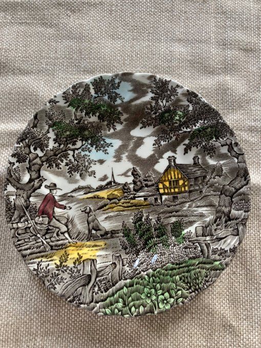  Lot Assiettes scène de chasse et saladier. The Hunter by Myott 
