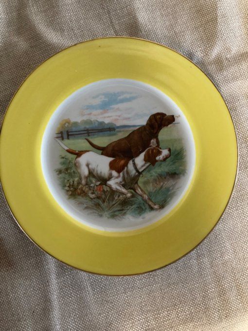 Assiette décor de chiens, porcelaine de limoges