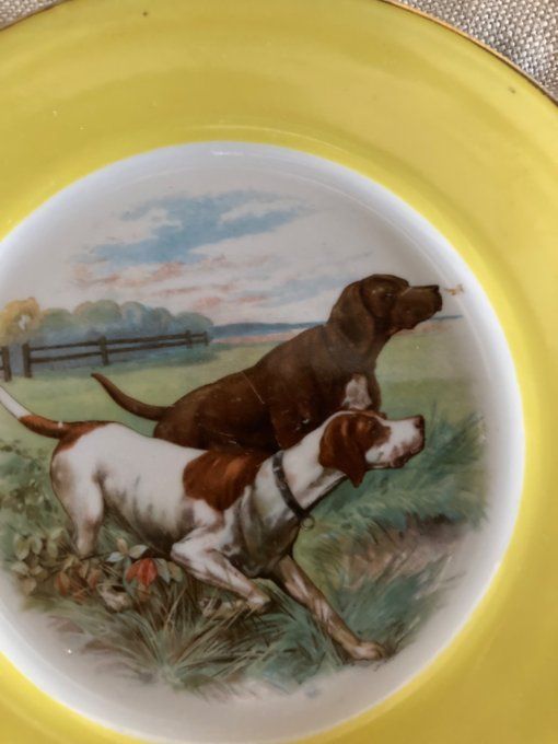 Assiette décor de chiens, porcelaine de limoges