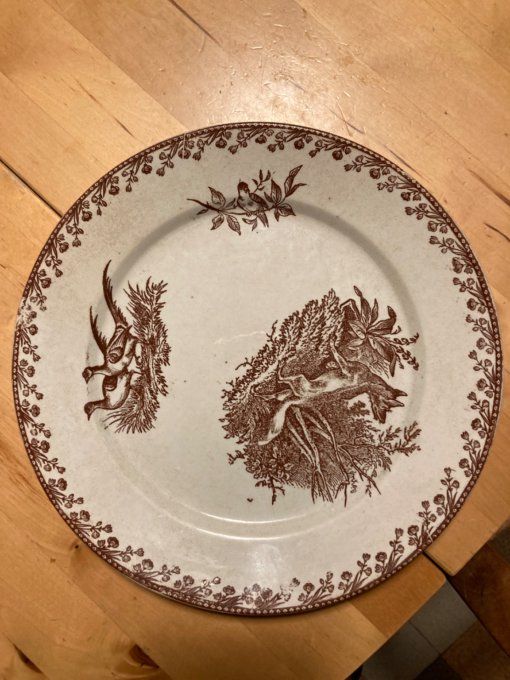 Assiette chasse F.F. Pexonne à décor de faisans et renard