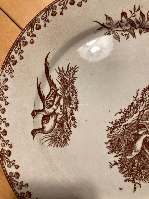 Assiette chasse F.F. Pexonne à décor de faisans et renard