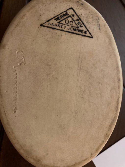 Terrine Sarreguemines Terre à feu. Couvercle avec oiseau.