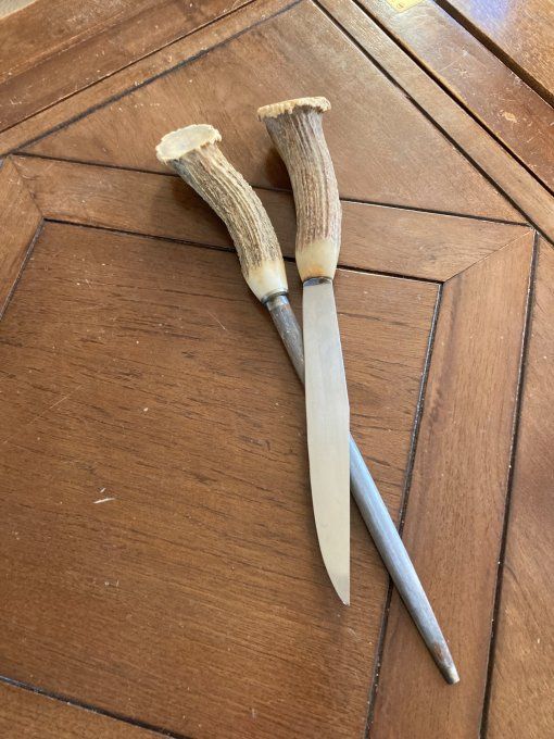 Couteaux et son fusil aiguiser à manche en bois de cerf