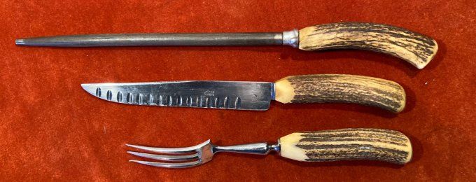 Service à découper manche en bois de cerf