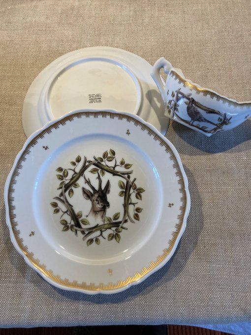 Ensemble de vaisselles en porcelaine de Couleuvre. 10 assiettes + plat + saucière