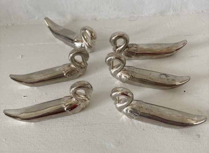 6 portes couteaux Cygnes en métal argenté