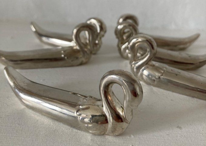 6 portes couteaux Cygnes en métal argenté