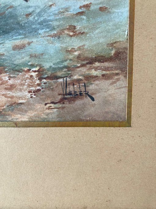 Chiens et Lievre de Alfred Webber, aquarelle gouachée