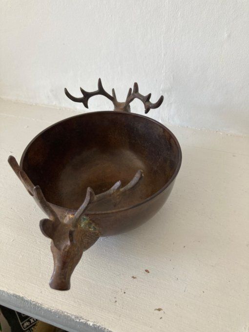 Bol en métal cuivre à anses en forme de cerf