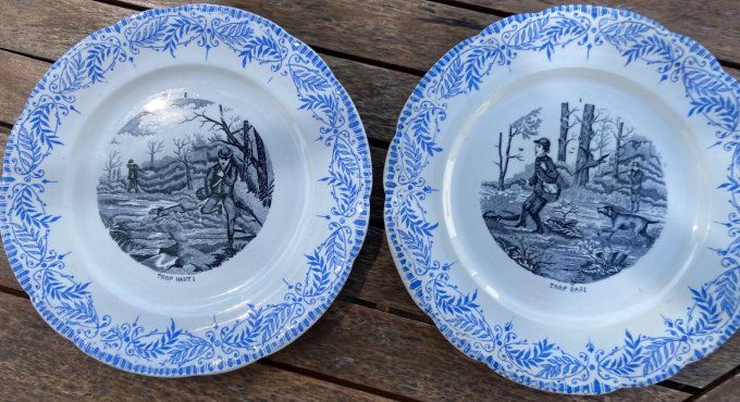 2 assiettes humoristiques  faïence St Amand