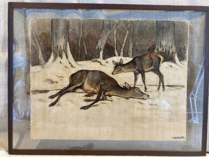 Paul Marcueyz. Biche et son faon