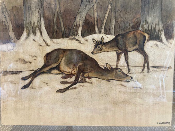 Paul Marcueyz. Biche et son faon