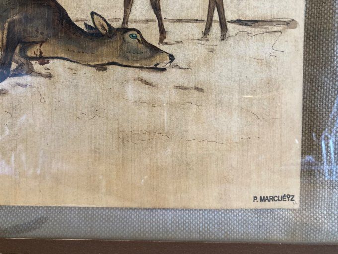Paul Marcueyz. Biche et son faon