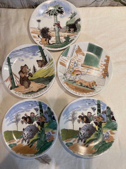 5 assiettes parlantes Benjamin Rabier. Sarreguemines
