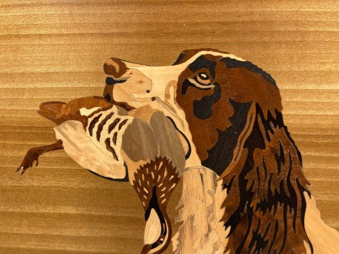 Dominique Ciamarone : Chien à la perdrix en marqueterie