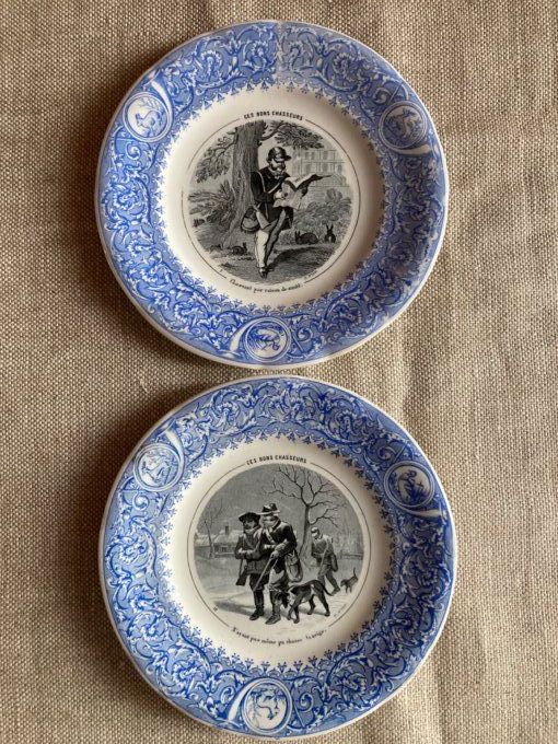 8 assiettes « Les Bons Chasseurs » faïence de Luneville