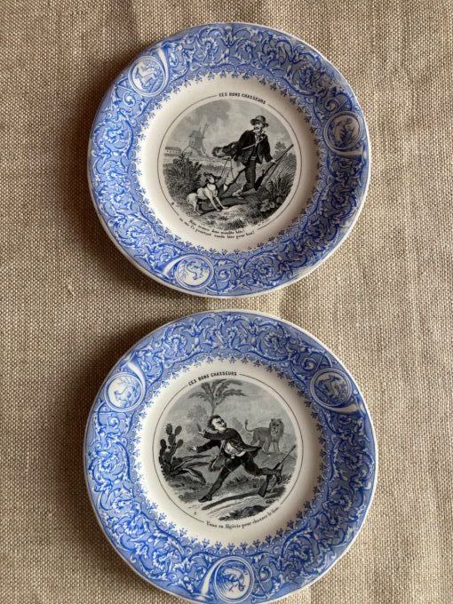8 assiettes « Les Bons Chasseurs » faïence de Luneville