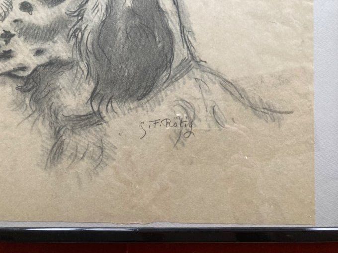 Georges Frédéric Rotig dessin préparatoire : Épagneul 