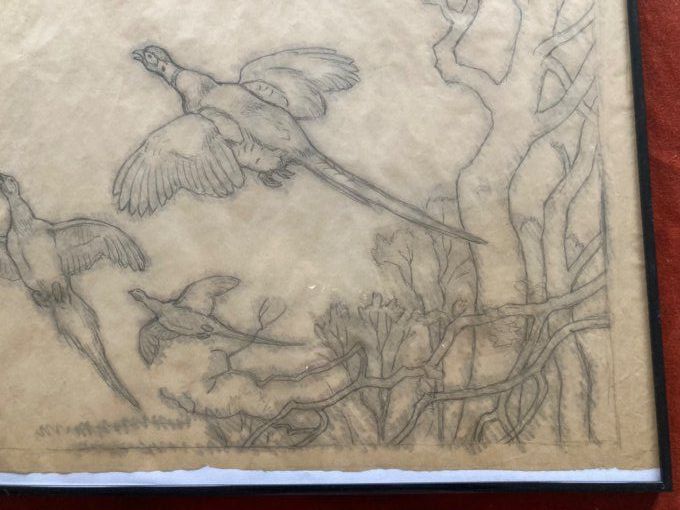 Georges Frédéric Rotig : dessin préparatoire faisans au vol