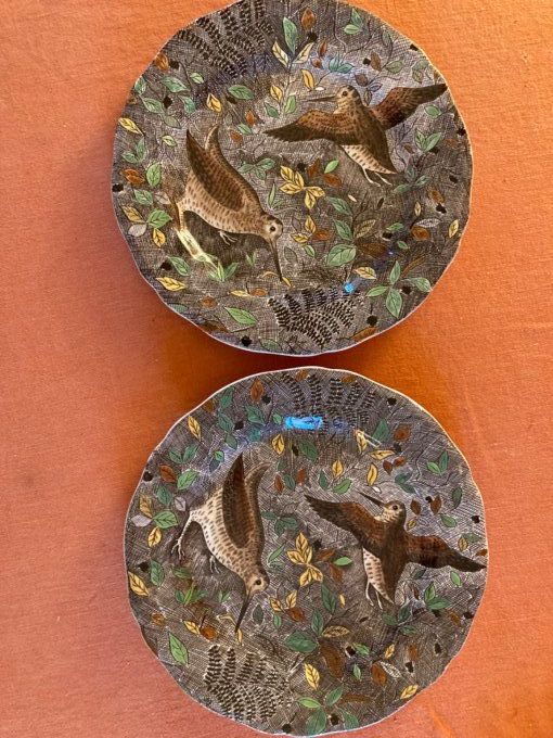 6 assiettes Gien Rambouillet, bécasse, faisans, perdrix, canard et lièvre