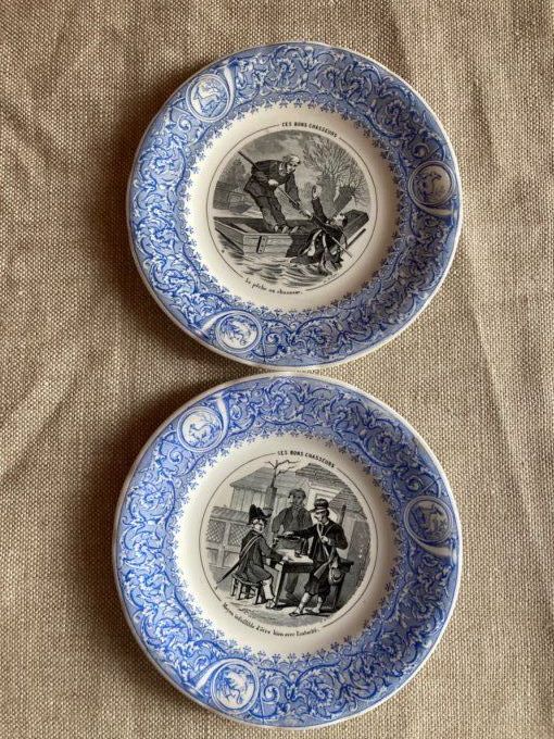 8 assiettes « Les Bons Chasseurs » faïence de Luneville
