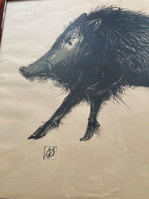 Lithographie d’ Albert Deman , le  Sanglier